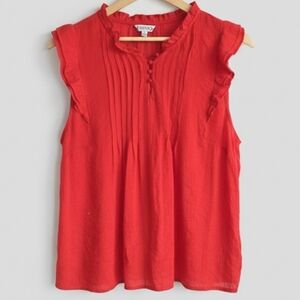 Nanette Lepore Romantic Ruffled Pleated Tank Top - Coral Red - Size XL